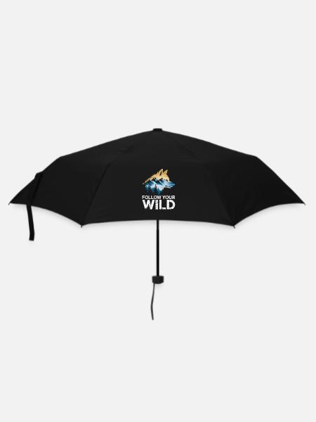 Folge Deinem Wilden Geist Mit Wolf Und Naturmotiv - Regenschirm (klein) - Schwarz