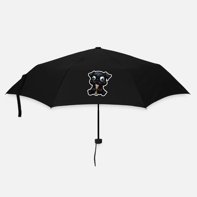 Little, dark Bulldog eating a bone - Umbrella (small) - black