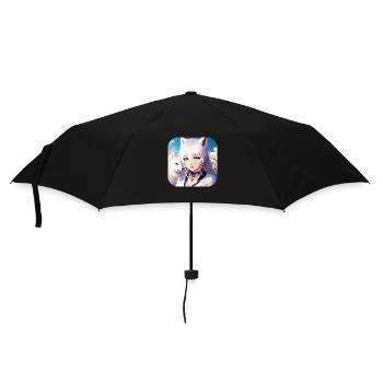 Anime Neko Girl und süßer weißer Hund - Regenschirm (klein) - Schwarz - Vorne