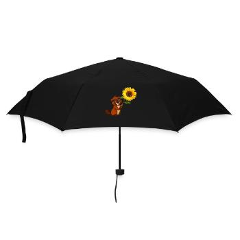 Biber mit Sonnenblume - Regenschirm (klein) - Schwarz - Vorne