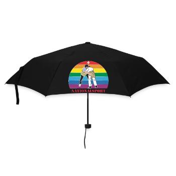 Schweizer Schwinger Schwingen im Vintage  Design - Regenschirm (klein) - Schwarz - Vorne