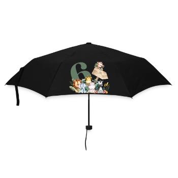 Personalisierte Safari zum 6. Geburtstag - Regenschirm (klein) - Schwarz - Vorne