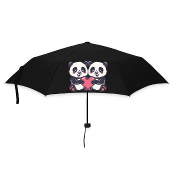 Panda Paar Verliebt Tier Valentinstag - Regenschirm (klein) - Schwarz - Vorne