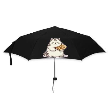 Fat white cat loves her pizza more than anything - Umbrella (small) - black - Front