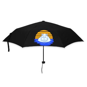 Hippopotamus Swimming Water Sun Cute Comic Cartoon - Umbrella (small) - black - Front