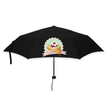 Pancakes Motiv mit Sahne, Beeren und Verzierung - Regenschirm (klein) - Schwarz - Vorne