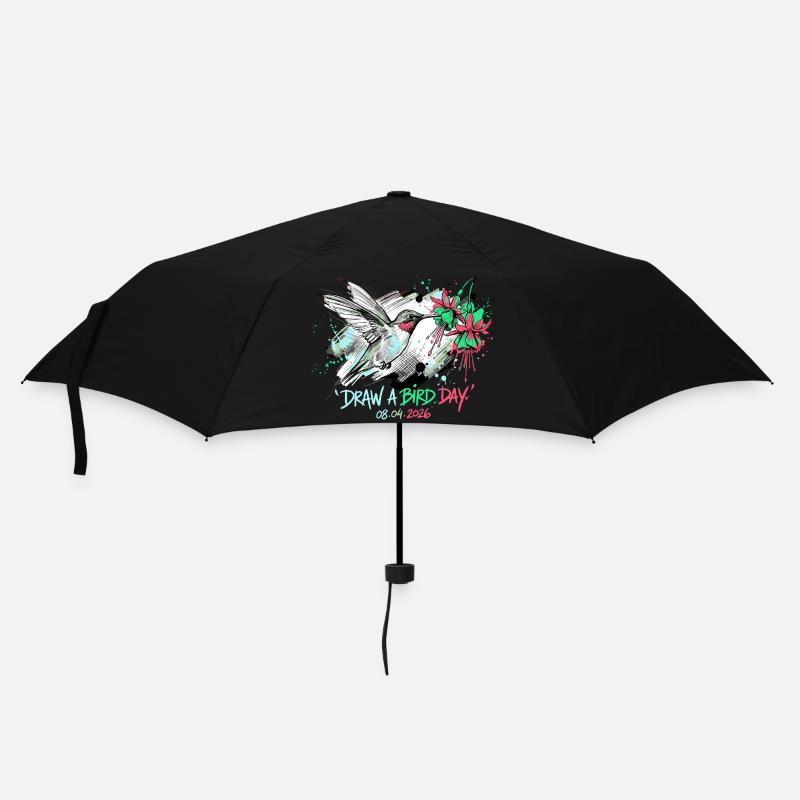 Kolibri-Tintenspritzer mit Blumen - Regenschirm (klein) - Schwarz