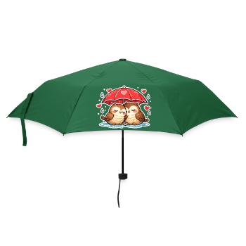 Küssende Eulen unter Regenschirm - Regenschirm (klein) - Flaschengrün - Vorne