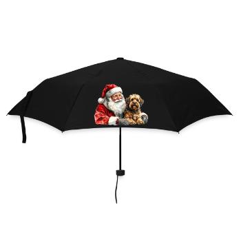Weihnachtsmann und Hund Aquarell - Regenschirm (klein) - Schwarz - Vorne