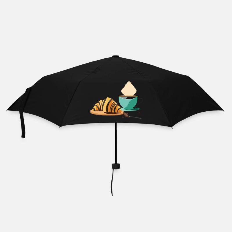 Frühstücksgenuss: Croissant & Café - Regenschirm (klein) - Schwarz