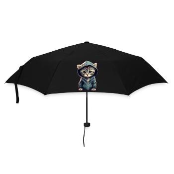 Babykatze mit Hoodie - Regenschirm (klein) - Schwarz - Vorne