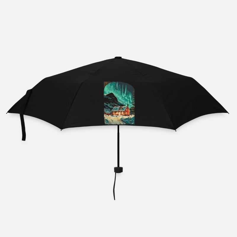 Cabane en bois dans la neige - Parapluie standard - noir