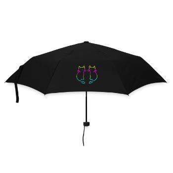 80er 90er Retro Vintage Katzen Regenbogen - Regenschirm (klein) - Schwarz - Vorne