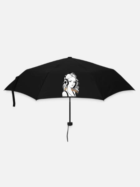 Musik Frau Mädchen Kopfhoerer Rave Geschenkidee - Regenschirm (klein) - Schwarz