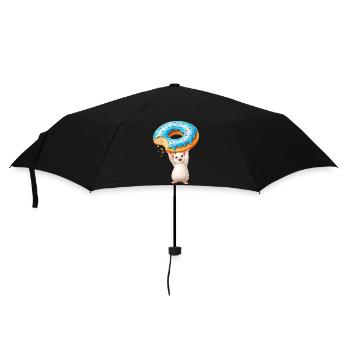 Maus mit Donut – Süßes Cartoon Design - Regenschirm (klein) - Schwarz - Vorne