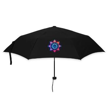 Mandala bunte Blume Neon - Regenschirm (klein) - Schwarz - Vorne