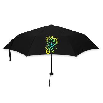 Herz mit Pfötchen und Sternen - Regenschirm (klein) - Schwarz - Vorne