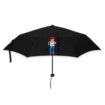 Mann mit Stock und Hut geht Wandern - Wanderer - Regenschirm (klein) - Schwarz - Vorne