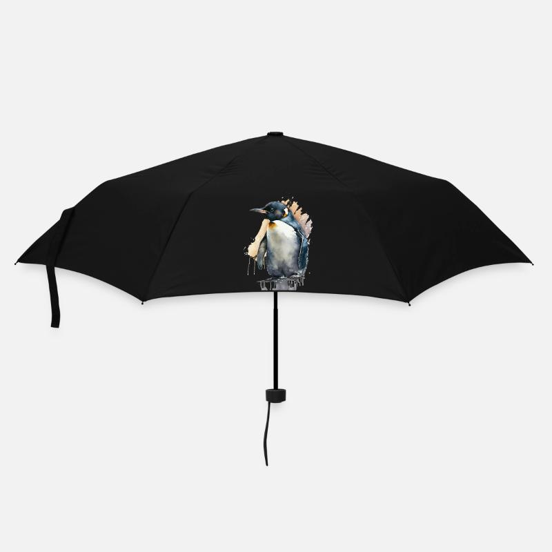 Pinguin Aquarell Wasserfarben Gemälde - Regenschirm (klein) - Schwarz