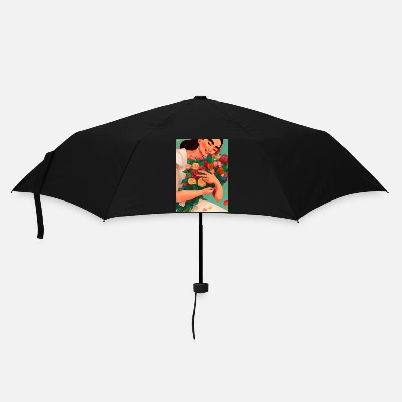 Frauen mit Blumen - Regenschirm (klein) - Schwarz
