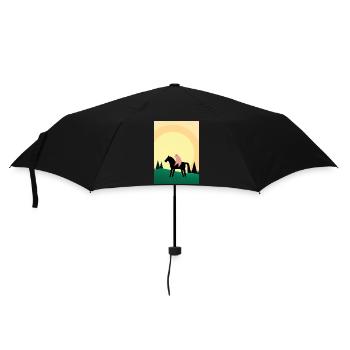 Katze reitet Pferd Minimal - Regenschirm (klein) - Schwarz - Vorne