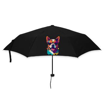 Pawsome Attitude: Retro Hunde-T-Shirt - Regenschirm (klein) - Schwarz - Vorne