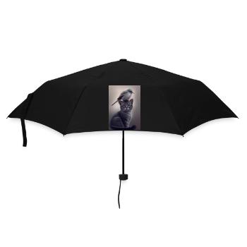 Vogel sitzt auf Katze - Regenschirm (klein) - Schwarz - Vorne