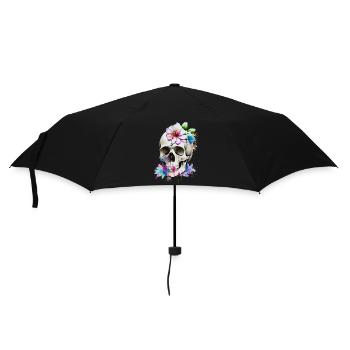 Schädel mit Lilien - Regenschirm (klein) - Schwarz - Vorne