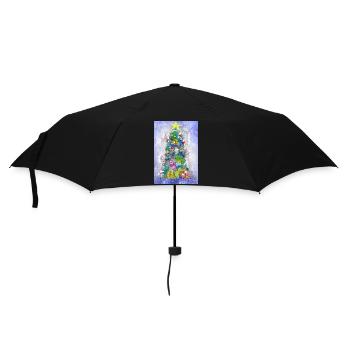 Fabelhafte Hundfamilie im Weihnachtsglanz - Regenschirm (klein) - Schwarz - Vorne