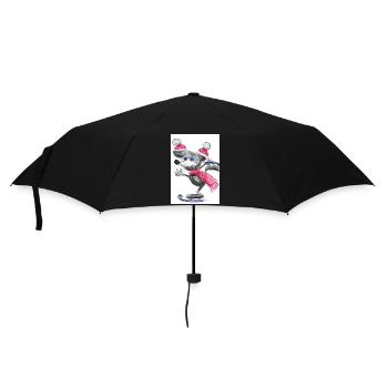 Festliche Maus mit Weihnachtsmütze - Regenschirm (klein) - Schwarz - Vorne