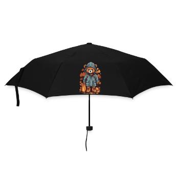 Süßer Bär mit Regenmantel - Regenschirm (klein) - Schwarz - Vorne