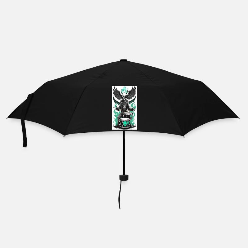 Skull Metal Drummer Green Flames - Regenschirm (klein) - Schwarz