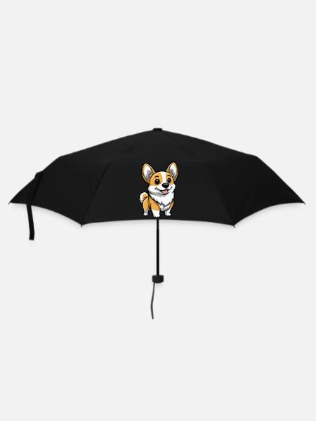 Corgi Hund Comic Niedlich - Regenschirm (klein) - Schwarz
