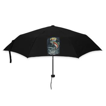 Jumping rainbow trout – retro angler motif - Umbrella (small) - black - Front