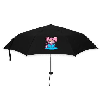 Leseratte Bücherwurm Maus - Regenschirm (klein) - Schwarz - Vorne