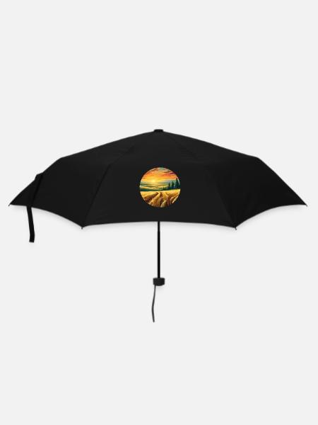 Landscape with field and forest at sunset - Umbrella (small) - black