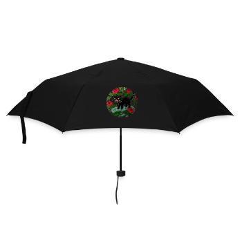 Schwarze Katze & Mohnblumen - Regenschirm (klein) - Schwarz - Vorne