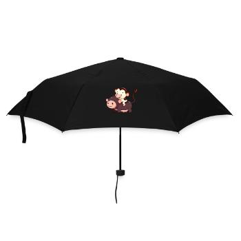 Monkey Riding on Cow Funny Animal Game Design - Umbrella (small) - black - Front