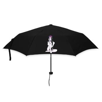 Hübsche nackte Frau Blumen Frühling Natur Mädchen - Regenschirm (klein) - Schwarz - Vorne