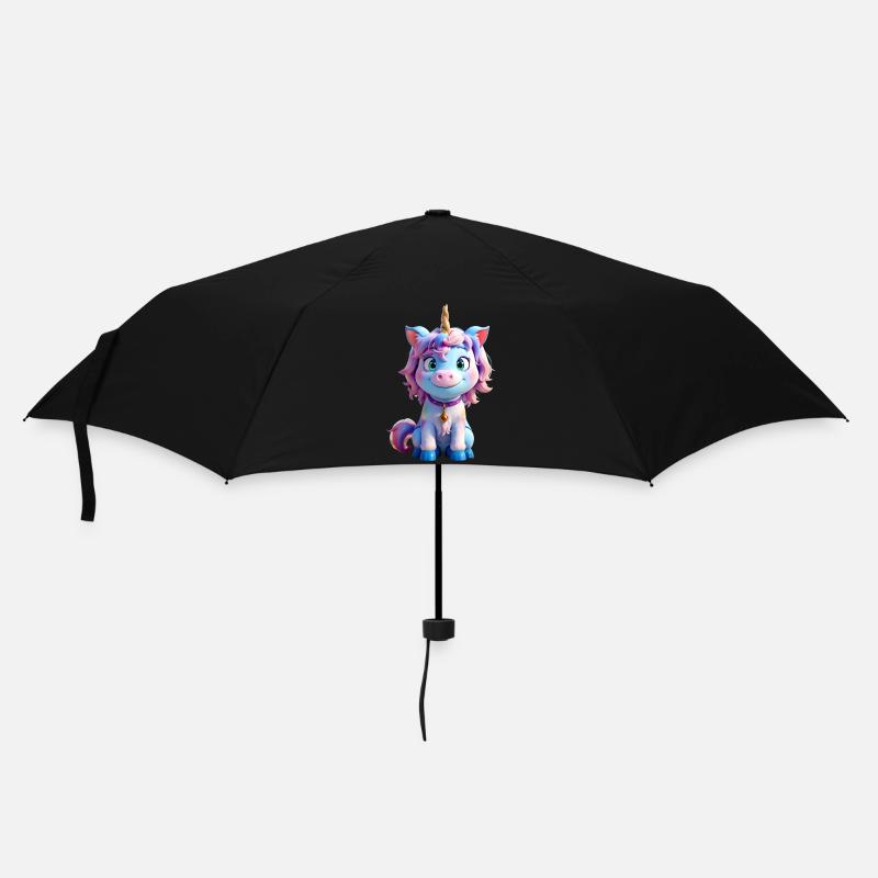 Buntes 3D-Einhorn - Regenschirm (klein) - Schwarz