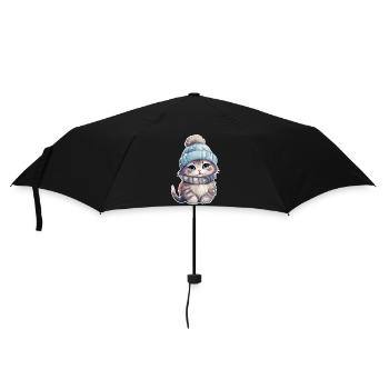 Winter Katze - Regenschirm (klein) - Schwarz - Vorne