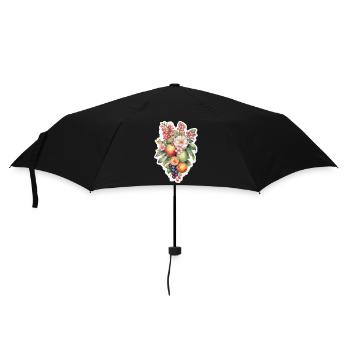 Blumen und Obst - Regenschirm (klein) - Schwarz - Vorne