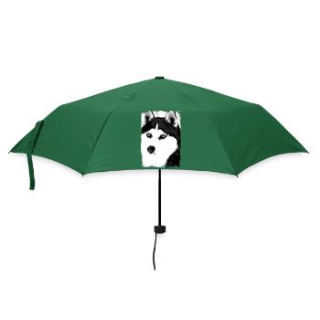 Black and white Husky portrait on textile - Umbrella (small) - bottlegreen - Front