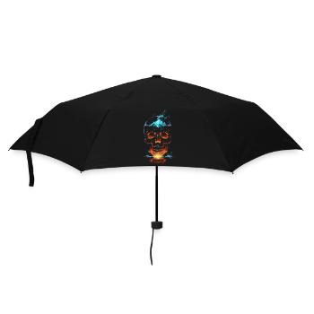Leuchtender Feuer- und Eisschädel - Regenschirm (klein) - Schwarz - Vorne