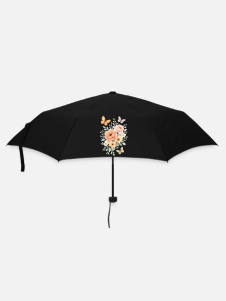 Wasserfarben Blütenzauber mit Schmetterlingen - Regenschirm (klein) - Schwarz