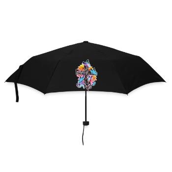 Glaube und Hoffnung – Kreuz mit Schmetterlingen - Regenschirm (klein) - Schwarz - Vorne