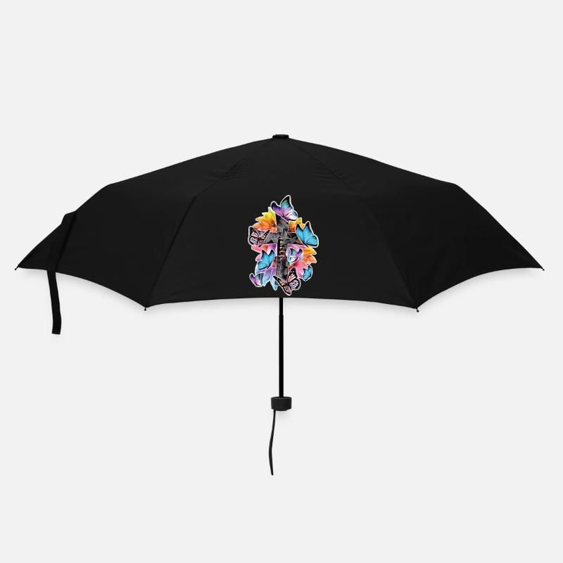 Glaube und Hoffnung – Kreuz mit Schmetterlingen - Regenschirm (klein) - Schwarz