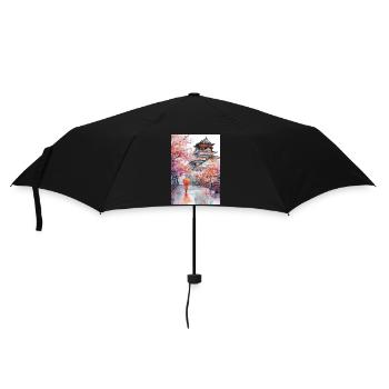 Japanese pagoda and cherry blossoms - Umbrella (small) - black - Front