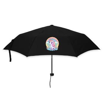 Einhorn-Regenbogen-Sonnenuntergang - Regenschirm (klein) - Schwarz - Vorne