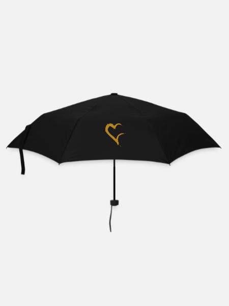 Herz offen Gold - Regenschirm (klein) - Schwarz